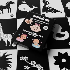 makidrise-Kids-Magic-Educational-Flash-Cards-Souvenir-60-High-Contrast-Black--White-in-30-Cards-Set-lrmBlack